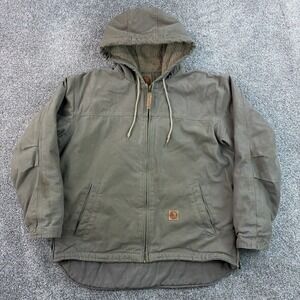 Berne Canvas Chore Jacket Mens L Brown Fleece Lined Hooded Barn Carhartt Style